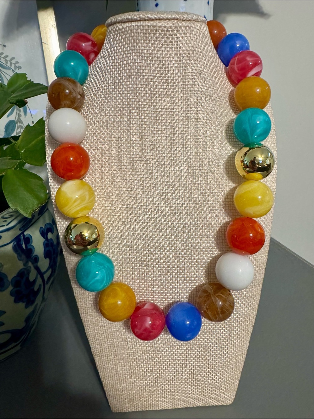 Colorful Beaded Statement Necklace - Multicolor